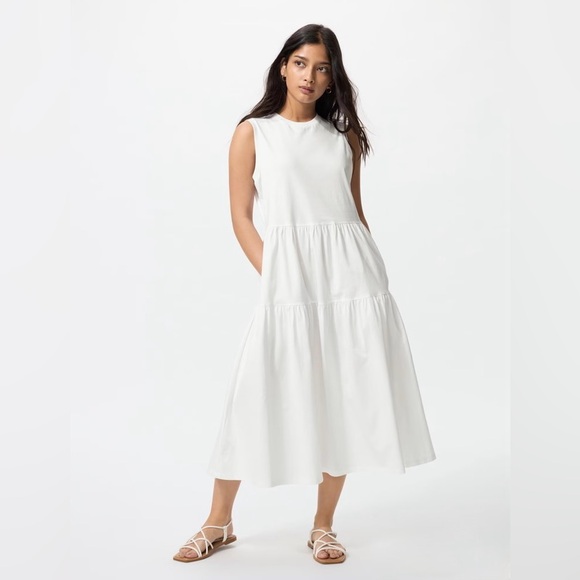 Uniqlo Dresses & Skirts - NWT Uniqlo Dress Size L White Sleeveless Midi cotton 100% Women’s Pockets
